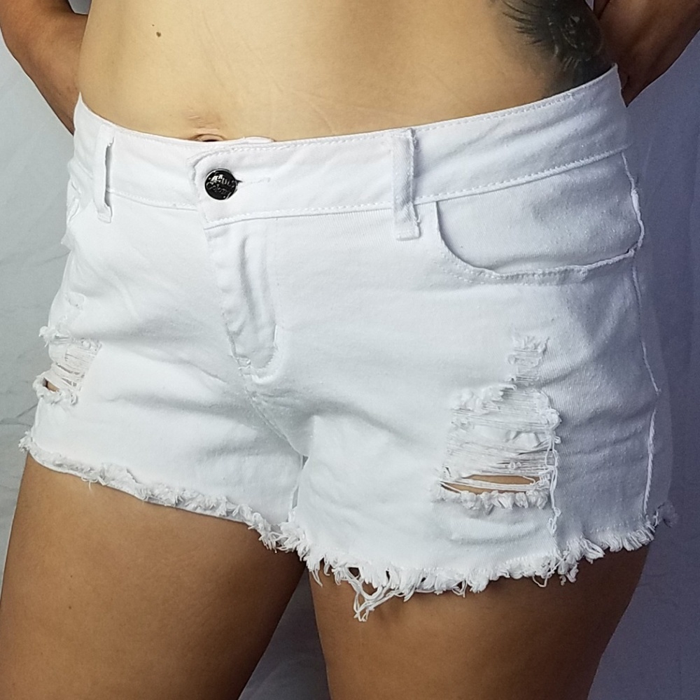 Jeans Colony Distressed White Denim Shorts 13